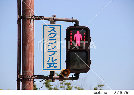スクランブル交差点の歩行者用信号機 42746766