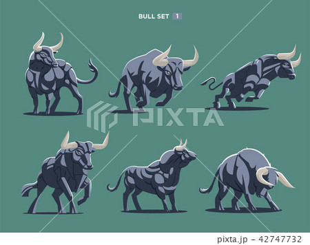 Set of bulls and buffalo in different poses.  42747732