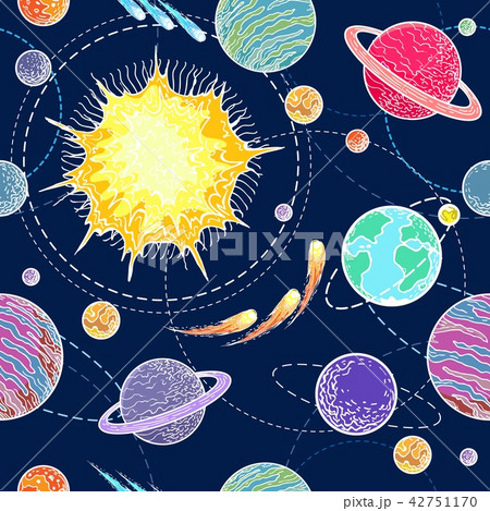 Solar System Seamless Patternのイラスト素材