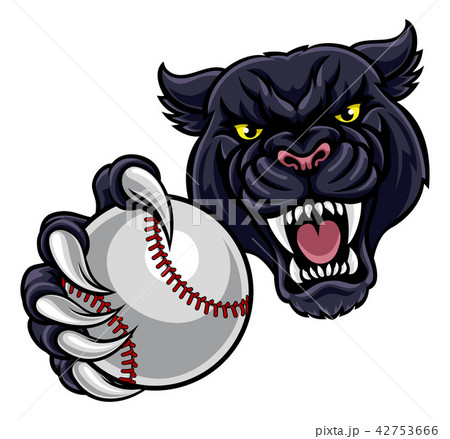 Black Panther Holding Baseball Ball Mascot 42753666