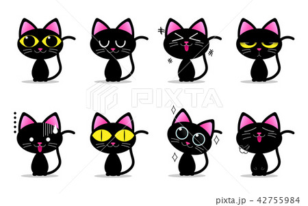 Cute Black Cat Characters With Different Emotionsのイラスト素材
