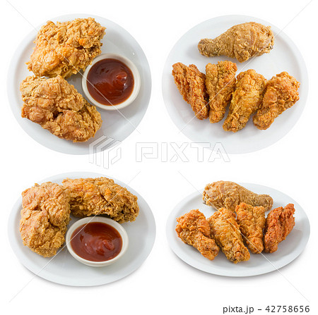 Deep Fried Chicken on White Dishes Deep Fried Chicken on White Dishes 42758656