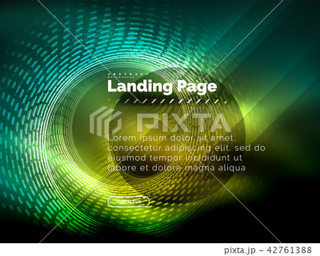 Neon glowing techno lines, hi-tech futuristic abstract background template with circles, landing 42761388