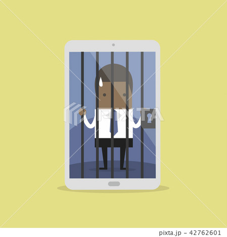 African businessman locked in smartphone. 42762601