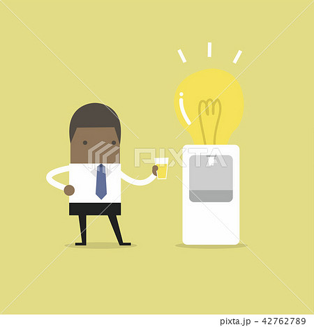 Businessman wants to drink idea from water bulb. 42762789
