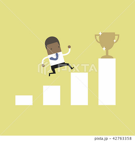African businessman climbing ladder to success. African businessman climbing ladder to success. 42763358