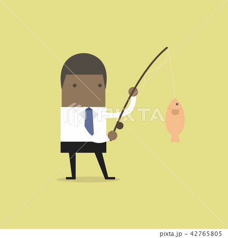 African businessman fishing a big fish. 42765805