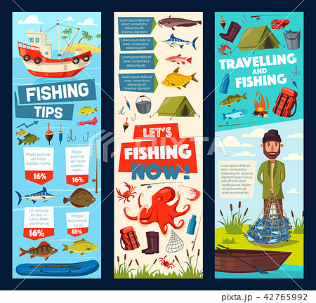 Fishing trip and fisherman fish catch tips banners 42765992