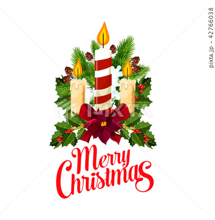 Christmas holiday candle and holly branch icon 42766038
