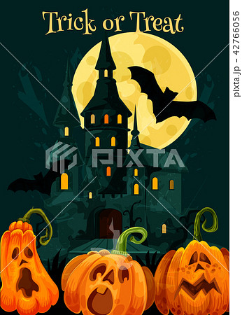 Halloween trick treat pumpkin vector greeting card 42766056