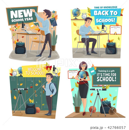 School icons with teacher and student at classroom 42766057
