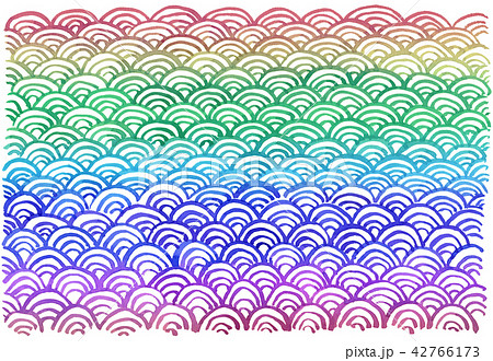 青海波 水彩 虹色のイラスト素材