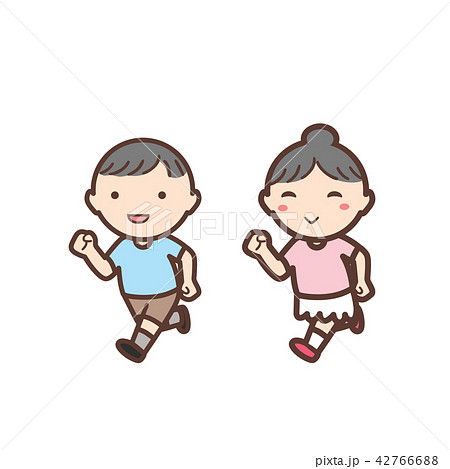 幼児の男の子と女の子が走るのイラスト素材