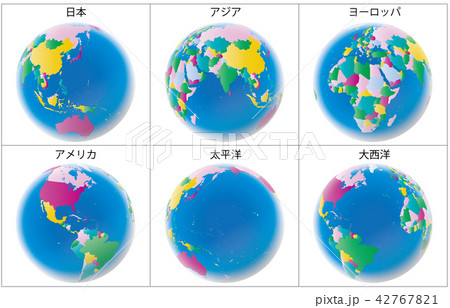 地球セット青カラフル枠名称 42767821