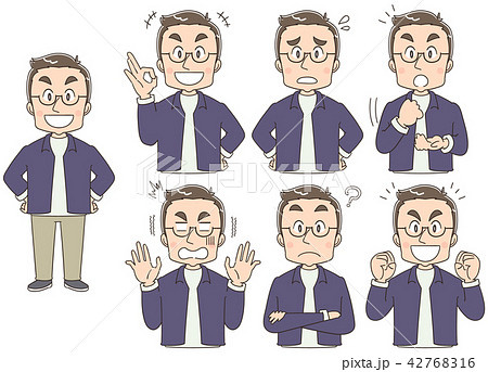 私服姿のアラフォー男性のイラスト（セット・全身） 42768316