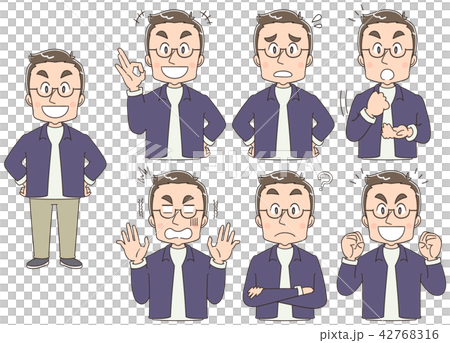 私服姿のアラフォー男性のイラスト（セット・全身） 42768316