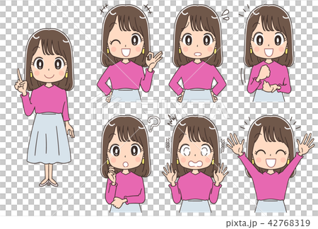 代のかわいい女性のイラスト セット 全身 のイラスト素材