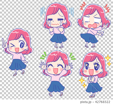 逗人喜愛的OL的例證在二十多種各樣的表情 42768322