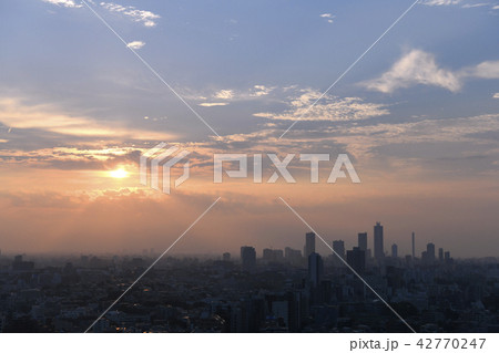 日本の東京都市景観 池袋の超高層ビル群などを望む(夕陽) 日本の東京都市景観 池袋の超高層ビル群などを望む(夕陽) 42770247