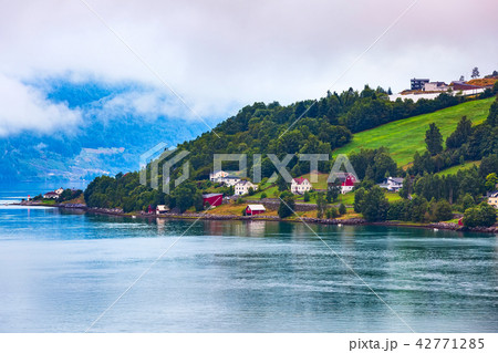 Norway mountain village and fjord landscape 42771285