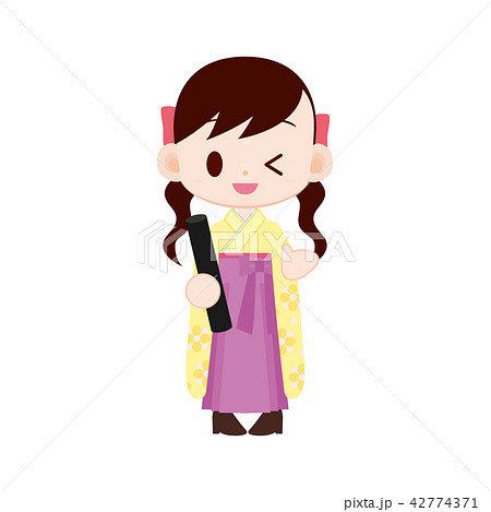 着物 袴 ブーツの女の子 小学校の卒業式のイラスト素材 42774371