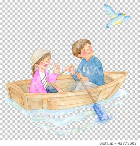 手漕ぎボートに乗る男女のイラスト素材