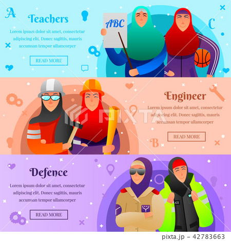 Muslim Women Professions Flat Banners 42783663