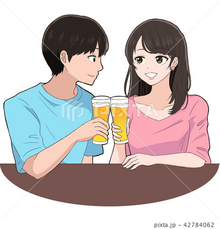 お酒で乾杯する男女のイラストのイラスト素材