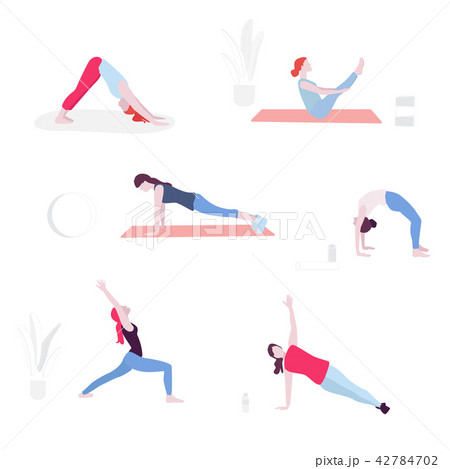 Yoga flat illustration. Vector minimal Character people decoration. Group acting sport lifestyle 42784702