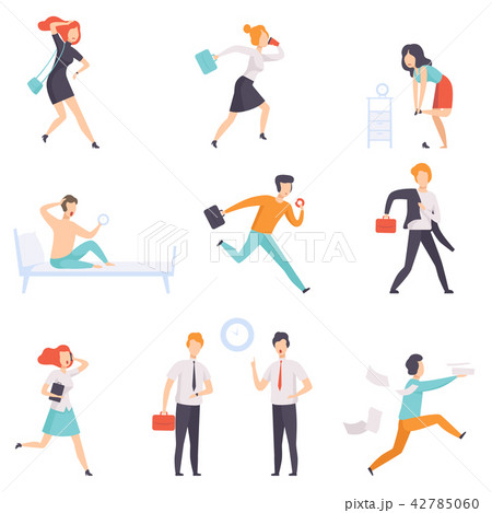 People running to work, businesspeople characters are late for work vector Illustration on a white People running to work, businesspeople characters are late for work vector Illustration on a white 42785060