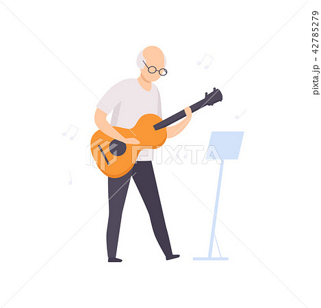 Senior Man Character Playing Guitar Elderly のイラスト素材