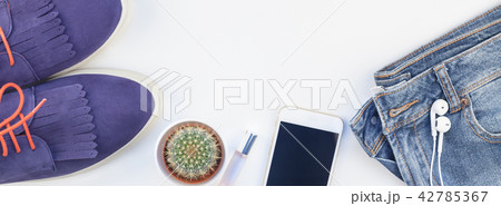 Overhead view of woman casual outfit Overhead view of woman casual outfit 42785367