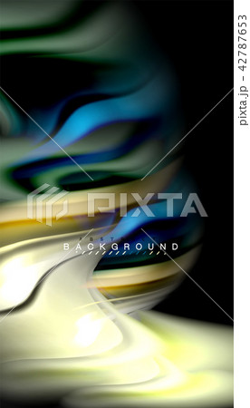 Fluid colors abstract background, twisted liquid design on black, colorful marble or plastic wave Fluid colors abstract background, twisted liquid design on black, colorful marble or plastic wave 42787653