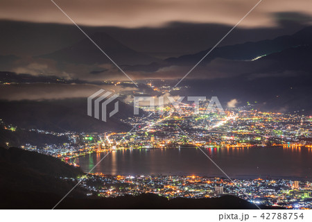 諏訪湖 夜景 富士山 42788754