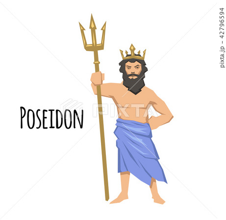 Poseidon, ancient Greek god of the sea with trident. Mythology. Flat vector illustration. Isolated 42796594