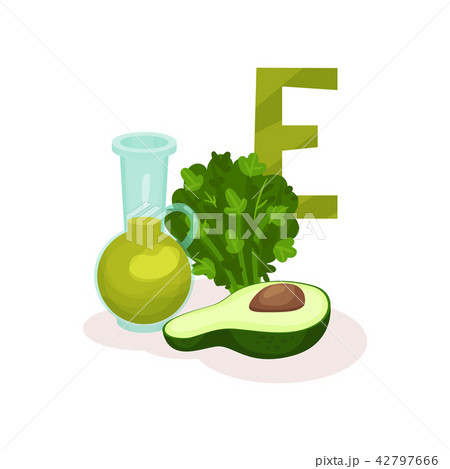 Flat vector illustration of parsley, avocado and bottle of olive oil. Organic products with lot of 42797666