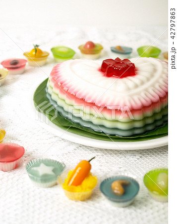 Colorful Coconut jelly Thai dessert 42797863