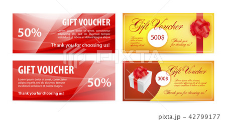 Vector set of gift vouchers. Wavy silk background, red color, realistic present Vector set of gift vouchers. Wavy silk background, red color, realistic present 42799177