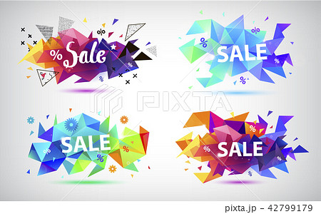 Vector set of faceted crystal sale banners, triangles composition. 42799179