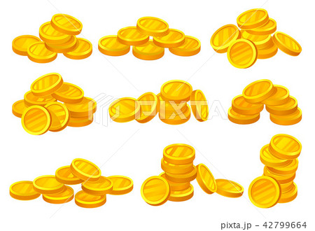 Heaps of shiny golden coins. Money or financial theme. Elements for mobile game, promo poster or 42799664