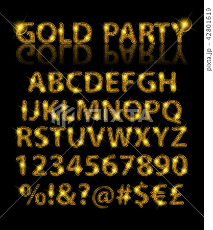 Golden English alphabet in Islamic style. 42801619