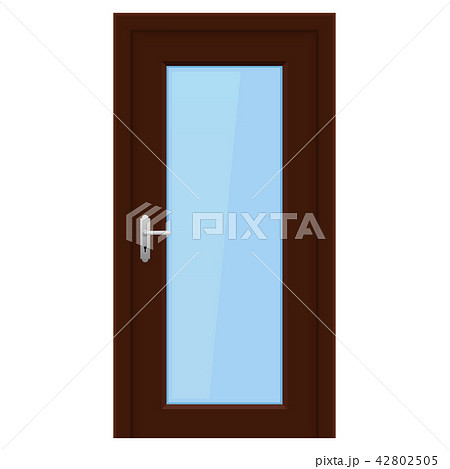 Brown door. Wooden interior design with glass elements 42802505