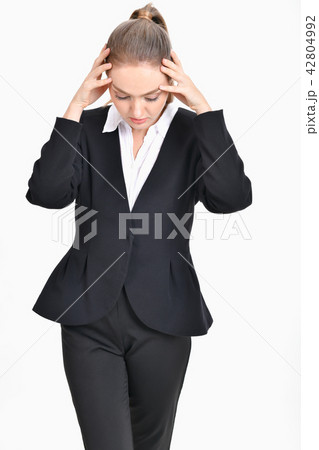 Business concept. Young businesswoman is very sick. 42804992