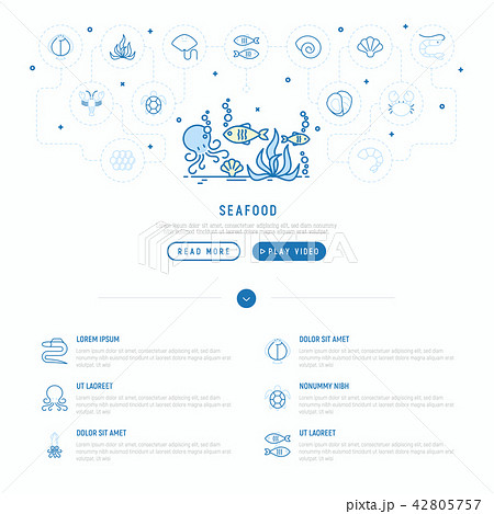 Seafood concept with thin line icons Seafood concept with thin line icons 42805757