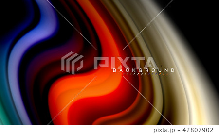 Fluid colors abstract background, twisted liquid design on black, colorful marble or plastic wave Fluid colors abstract background, twisted liquid design on black, colorful marble or plastic wave 42807902