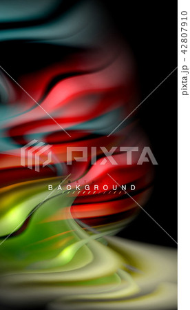 Fluid colors abstract background, twisted liquid design on black, colorful marble or plastic wave Fluid colors abstract background, twisted liquid design on black, colorful marble or plastic wave 42807910