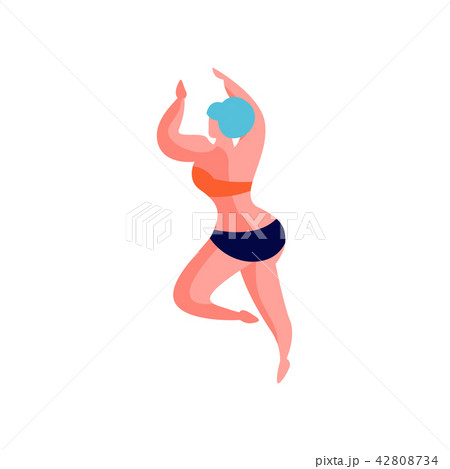 Fat girl woman lying on her stomach sunbathing, beautiful young woman relaxing at the beach vector 42808734