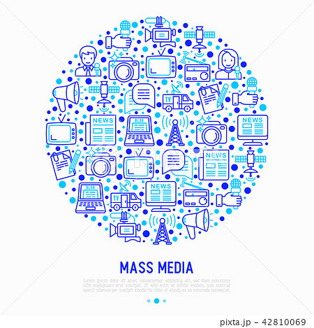 Mass media concept in circle with thin line icons 42810069