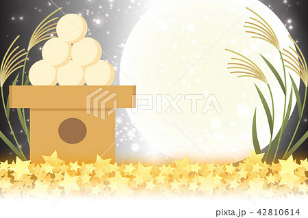 和風背景素材,お月見,十五夜,秋,満月,日本の伝統行事,すすき,月夜,中秋の名月,かぐや姫,竹取物語 42810614