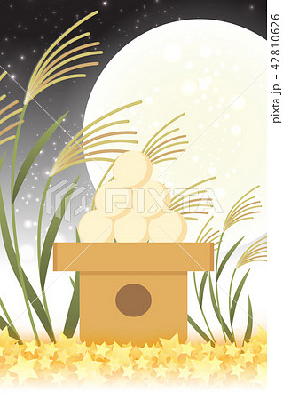 和風背景素材 お月見 十五夜 秋 満月 日本の伝統行事 すすき 月夜 中秋の名月 かぐや姫 竹取物語のイラスト素材 42810626 Pixta